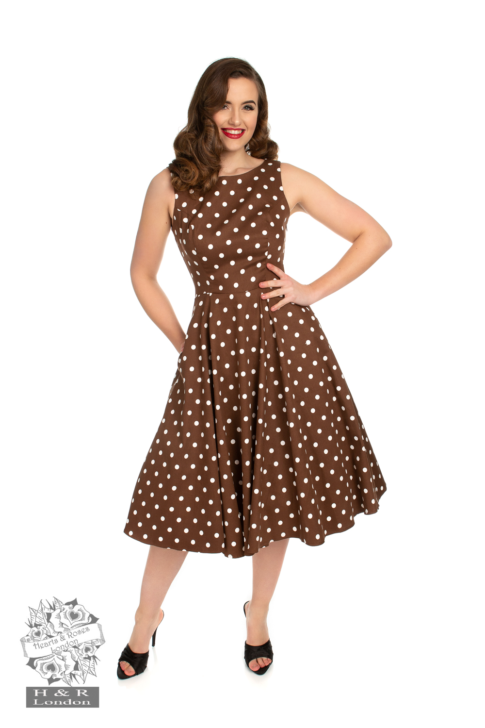Cindy Polka Dot Swing Dress in Chocolate Brown